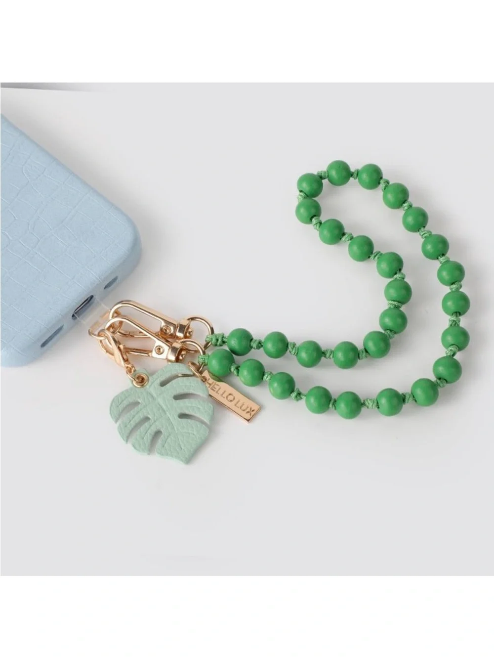 NIB Blue Flower and Green Leaf Leather Charm 3 pc Set